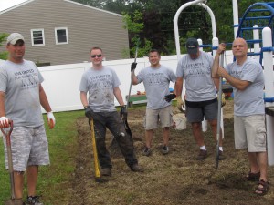 Another United Way Day of Caring Team of volunteers stops by Forbes House June 25th a hand to fellow Avery Dennison employees already working on projects at the shelter. The  bonus team includes (left to right) Scott Noerr, Matthew Wilkinson, Bryan Zelinski, Barry Wilborn  and Brad Springer. Thanks for pitching in!  to lend